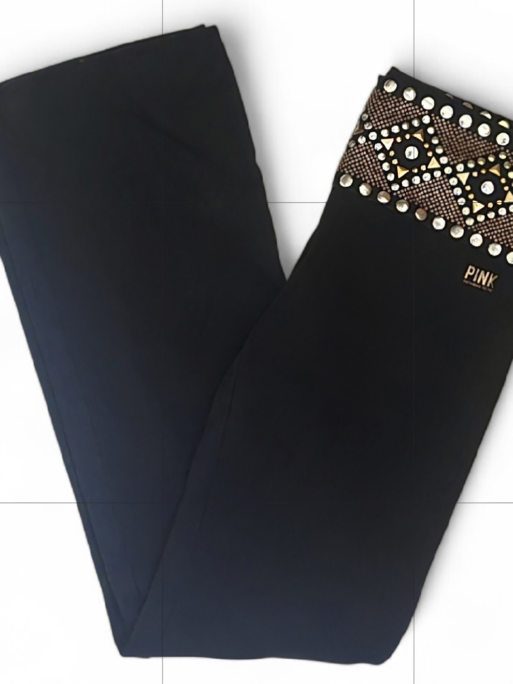 Y2K PINK Victoria's Secret Black Leggings with Studded & Rhinestone Waistband